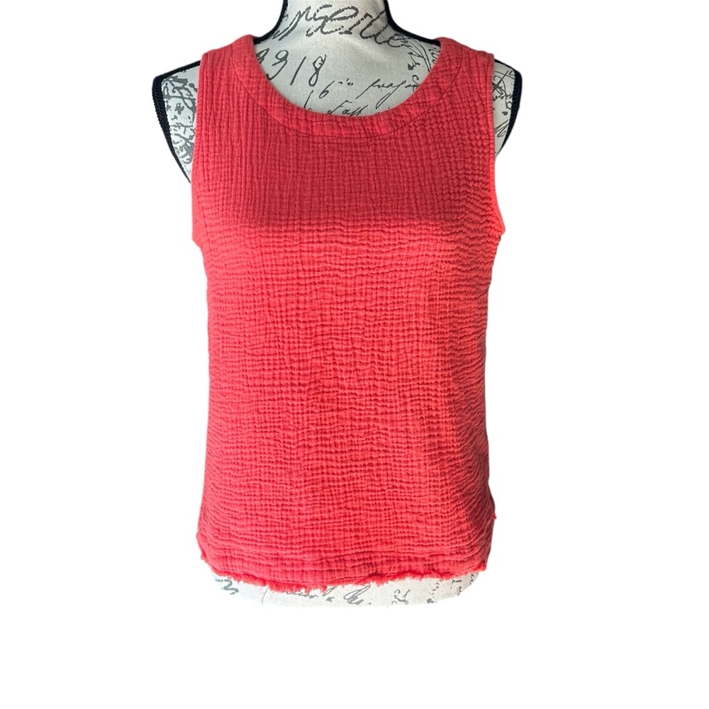 Orange Tank Top Cotton Gauze Frayed Hem Marled Essentials Brand Size M